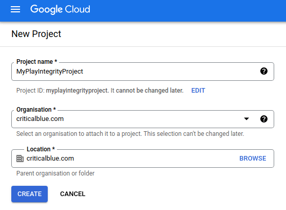 New Google Cloud Project