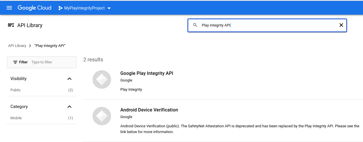 Search Play Integrity API