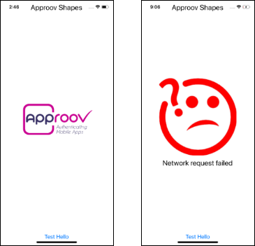 Approov Shapes demo - Failure message on the screen