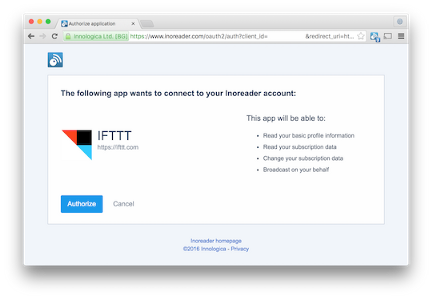 Authorization server screenshot of the consent screen in the browser