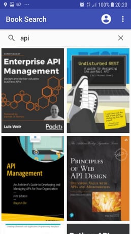 Books mobile app screen for search