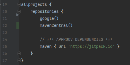 screenshot of the build.gradle file for adding jitpack repository