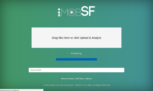 Screenshot from MobSF analyzing progress