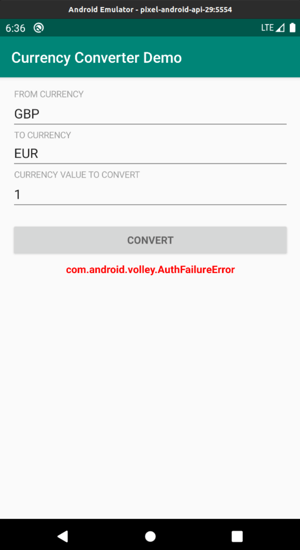 Screenshot from the mobile app (code un-obfuscated) screen for when the API server fails to validate the Approov token.