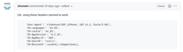 Screenshot of zhouwei comment and code