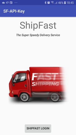 Mobile phone screenshot -ShipFast login screen