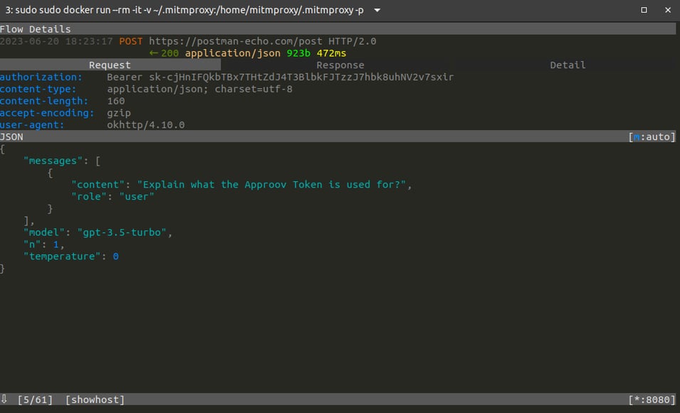 mitmproxy detail of intercepted request