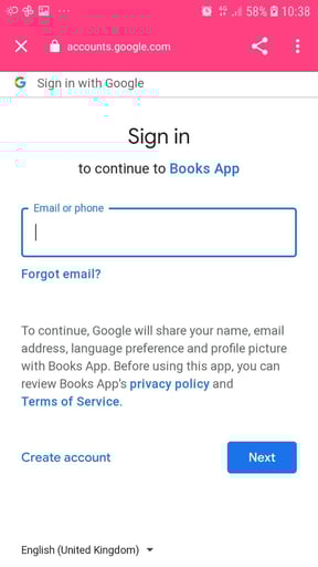 mobile app screenshot of Oauth2 screen to enter email