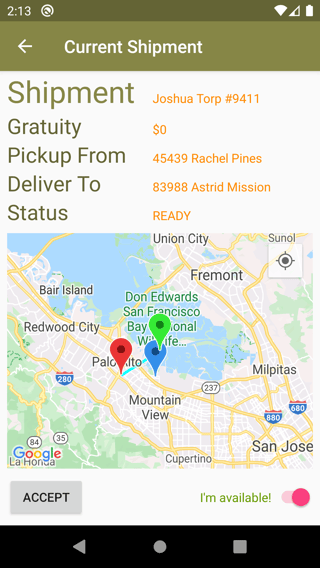 Shipfast current shipment acceptance