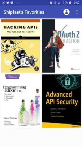 mobile app screenshot of of favourites books