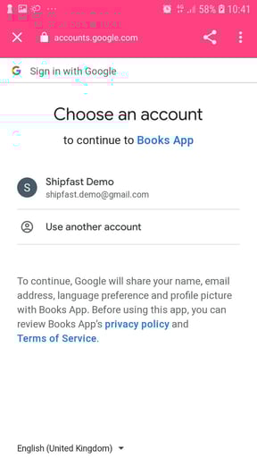 mobile app screenshot of Oauth2 screen to choose an account