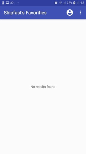 mobile app screenshot of favourites screen without any results