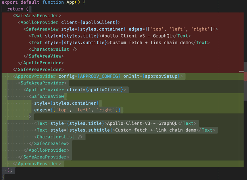 ApproovProvider config={APPROOV_CONFIG}