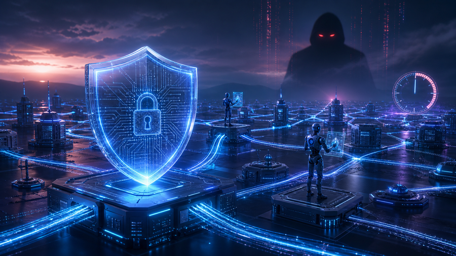 Futuristic-Digital-Landscape-with-Cryptographic-Shield-and-AI-Agents