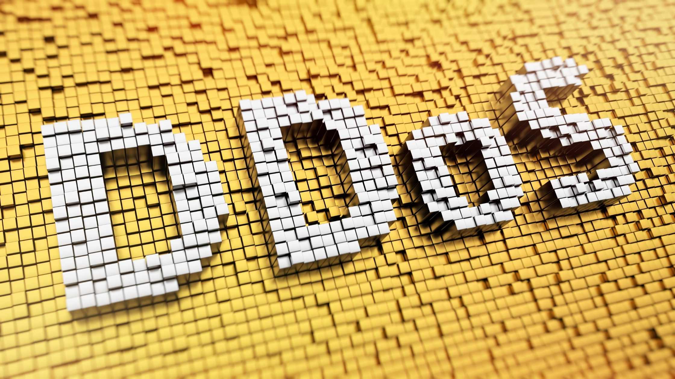 Pixelated acronym DDoS made from cubes in mosaic pattern