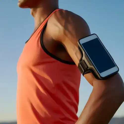 Man-in-sports-gear-with-mobile-on-arm