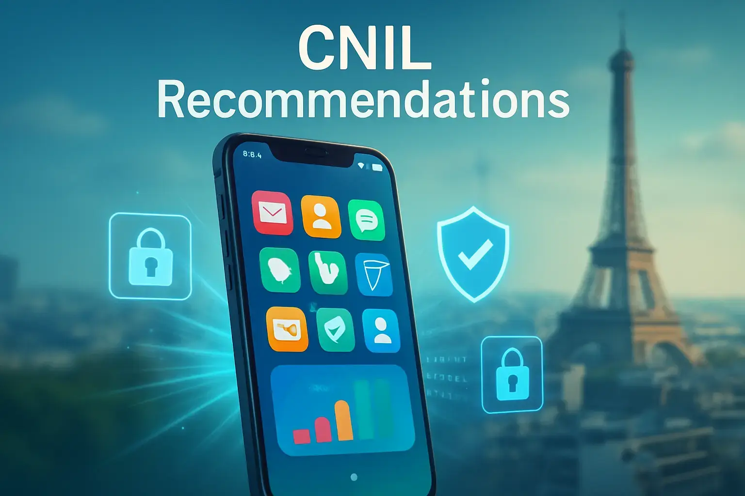 A mobile phone with Eiffel tower background