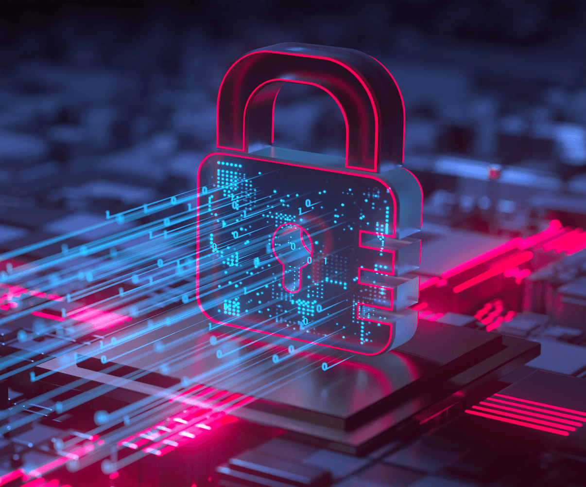Cyber security abstract concept; 3D padlock icon on digital background