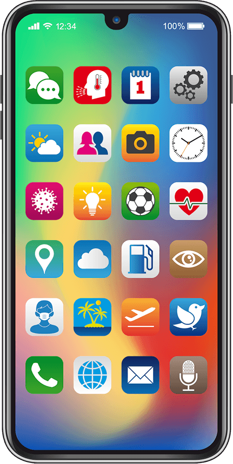 Graphic of smartphone with colourful app icons